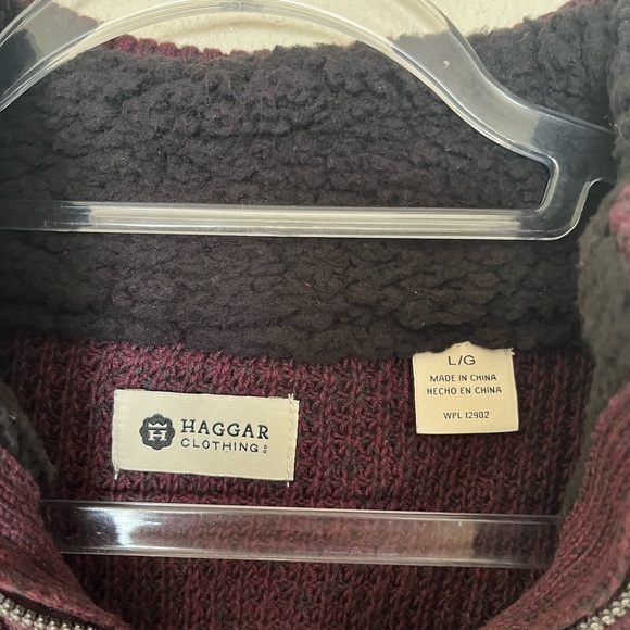 HAGGAR Clothing 100% Cotton Zip Neck Type Burgundy Sweater Men’s Large - Picture 4 of 6